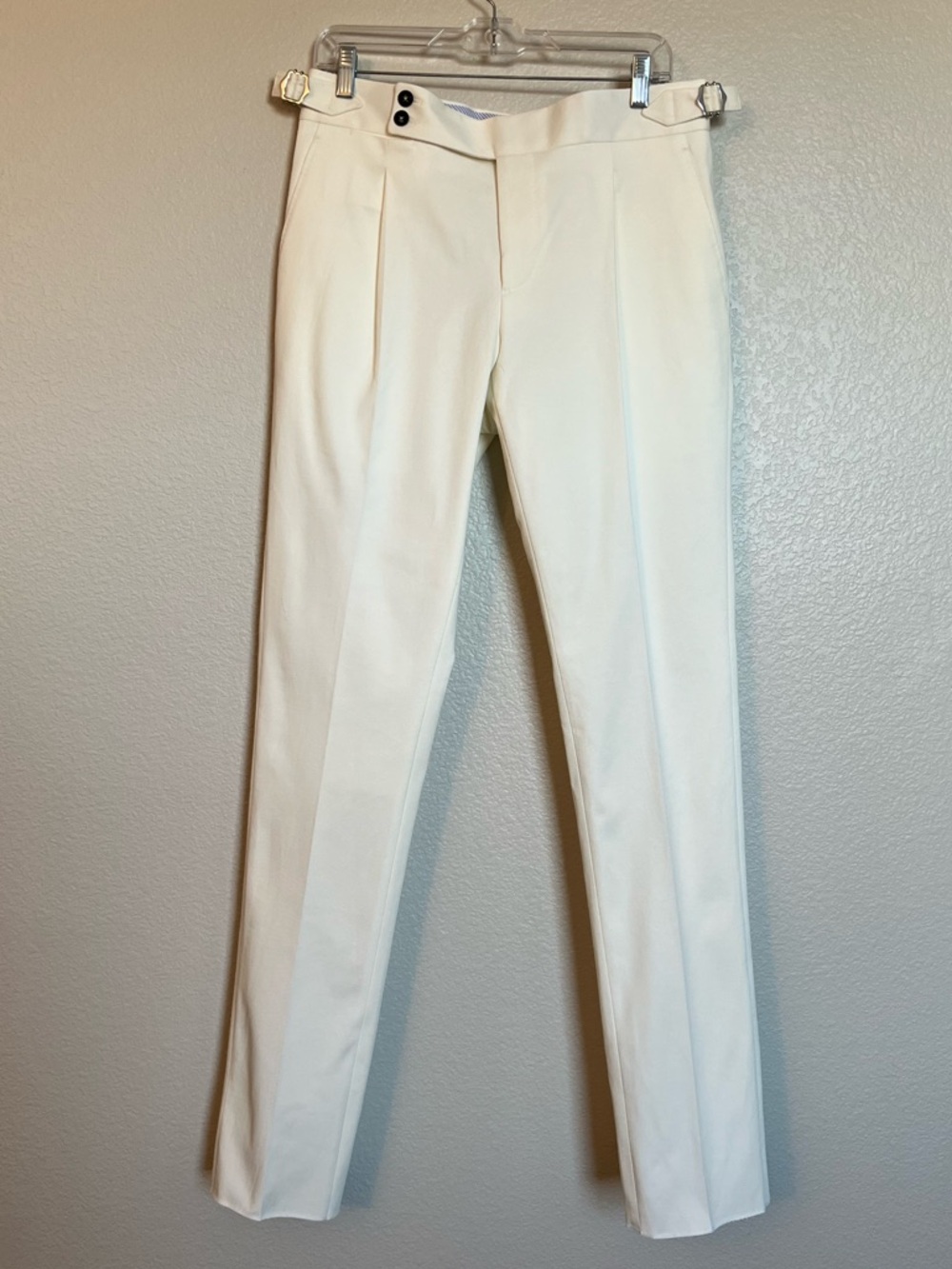 Pini Parma Mens Slim White Dress Trousers w Side Adjusters Soragna Collection 48
